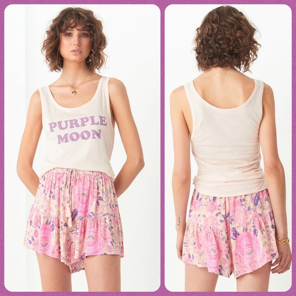 NWT Spell & the Gypsy Collective Pale Pink Purple Moon Organic Singlet Tank